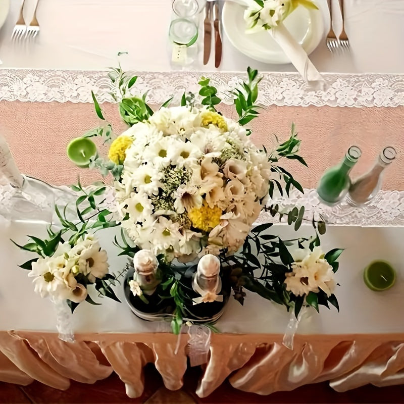 Rustic Burlap Table Runner with Lace Trim for Weddings Parties and Holiday Decor