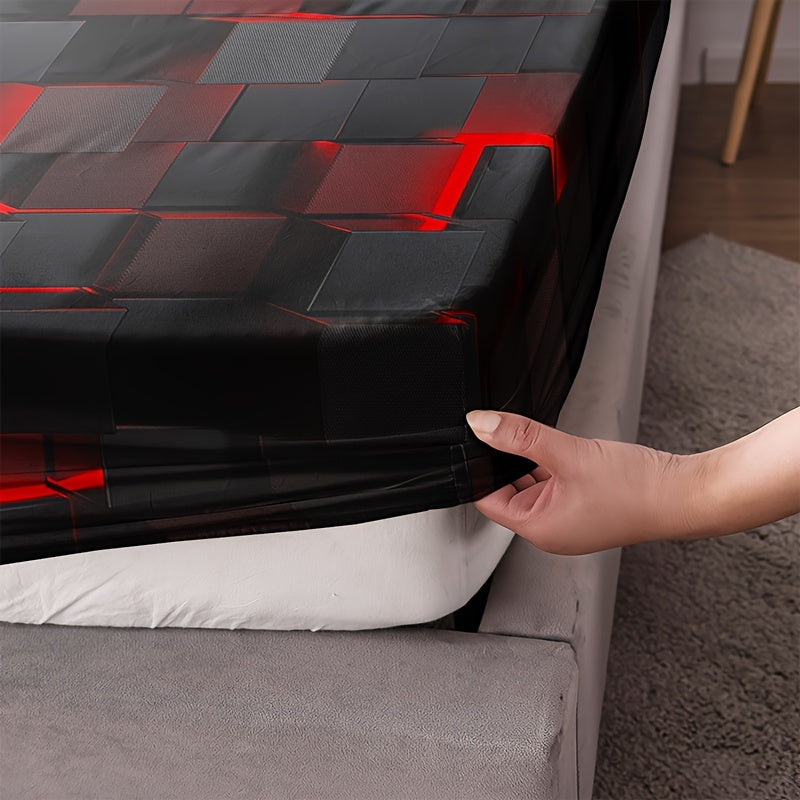 Set of 3 Red Plaid Fitted Sheet and Pillowcases Bedding Set for Home or Dorm