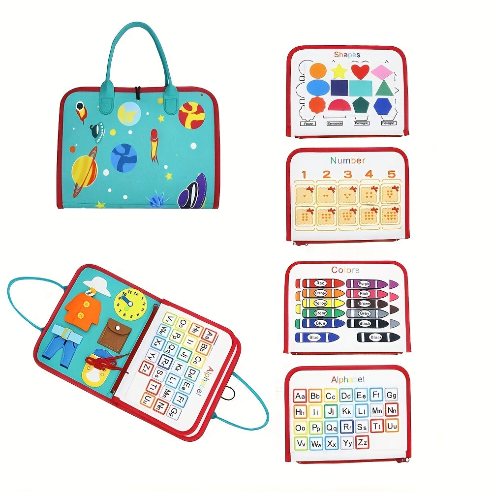 Interactive Felt Busy Board for Kids Educational Toy with Shoe Laces and Accessories Pink Blue