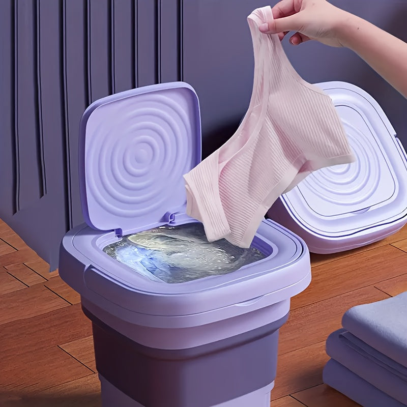 Portable 8L Folding Washing Machine with Touch Control for Travel and Home Purple Gray