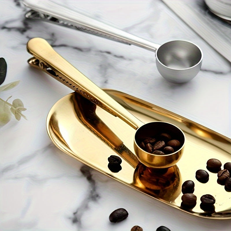2-in-1 Stainless Steel Coffee Spoon Seal Clip Bag Clip for Baking and Measuring