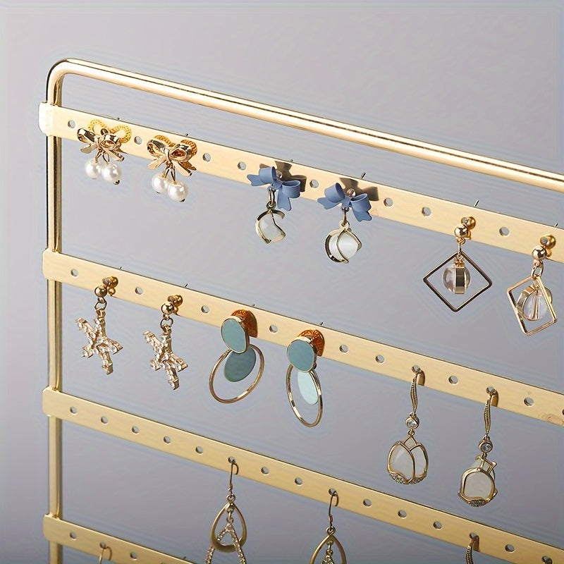 Jewelry Organizer Stand with 6 Metal Layers and Wooden Base for Earrings