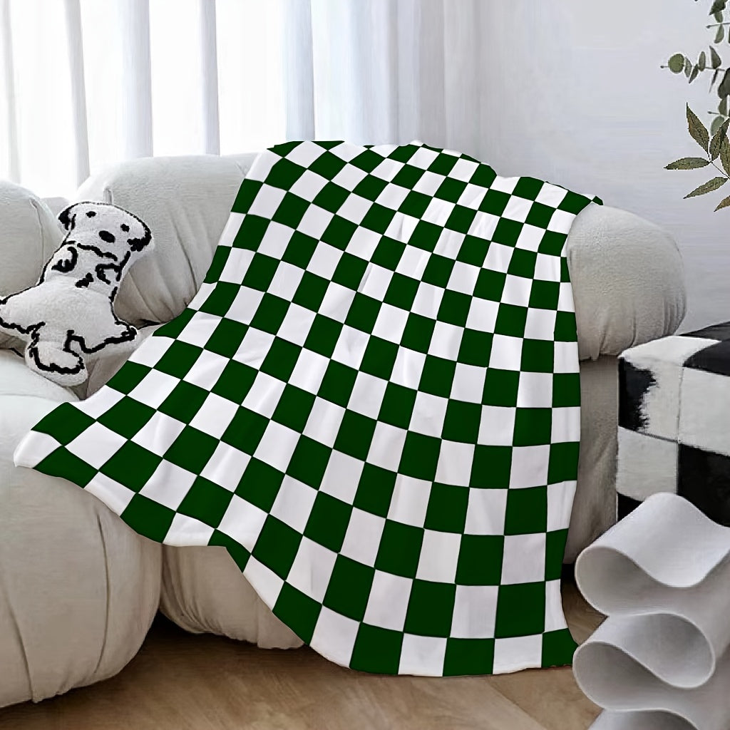 Green and White Buffalo Check Fleece Throw Blanket Reversible Cozy Warm for Sofa Bed Camping