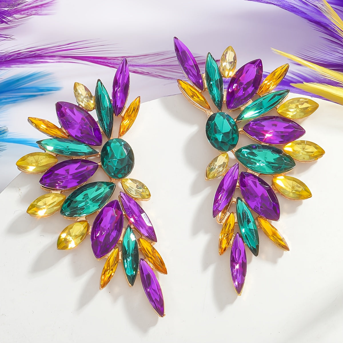Pendientes bohemios con borlas y cristales en morado, verde y amarillo, joyería geométrica irregular para mujeres
