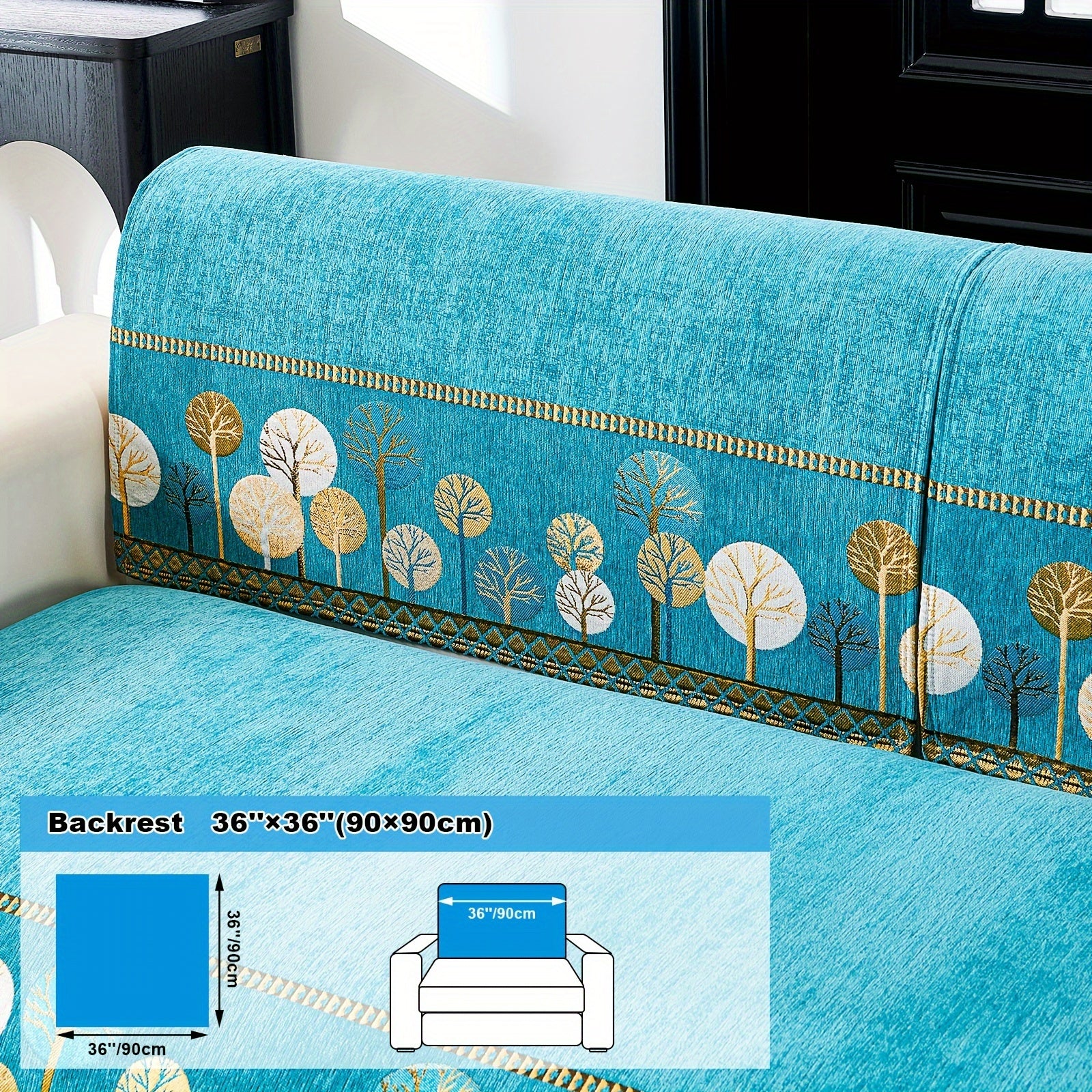 Chenille Sofa Slipcover with Geometric Embroidery Pet-Friendly Fabric for Home Decor