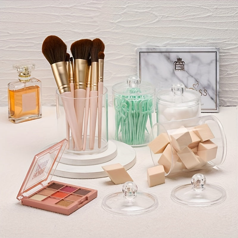 Clear Plastic Storage Jars with Lids for Bathroom Organization Cotton Balls Swabs Pads