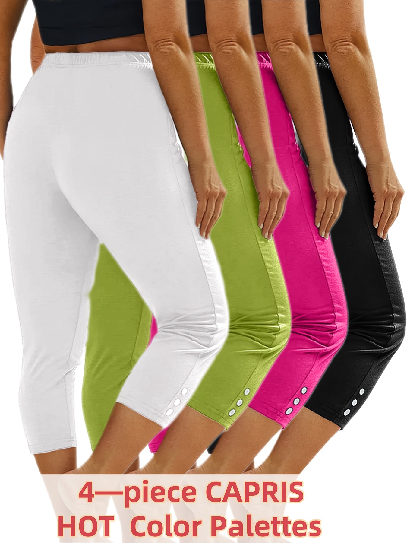 Leggings de cintura alta de 7 pulgadas para mujer, elásticos, para fitness, yoga, correr, paquete de 4