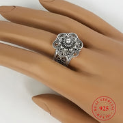 Sterling Silver Daisy Ring Hollow Design Bohemian Style for Weddings and Parties