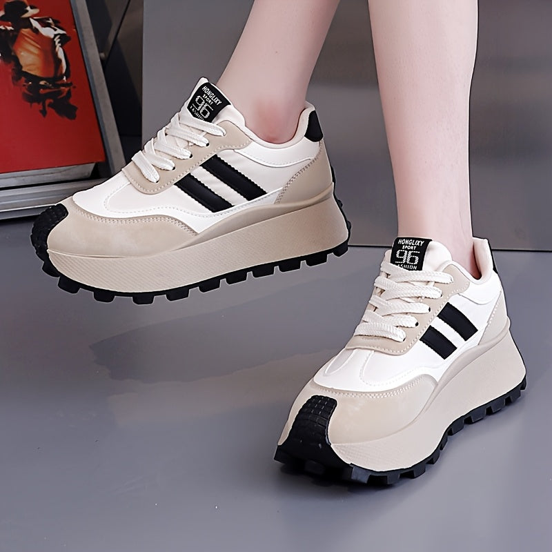 Women's Casual Thick-Sole Sneakers All-Season Comfortable Sport Shoes Beige
