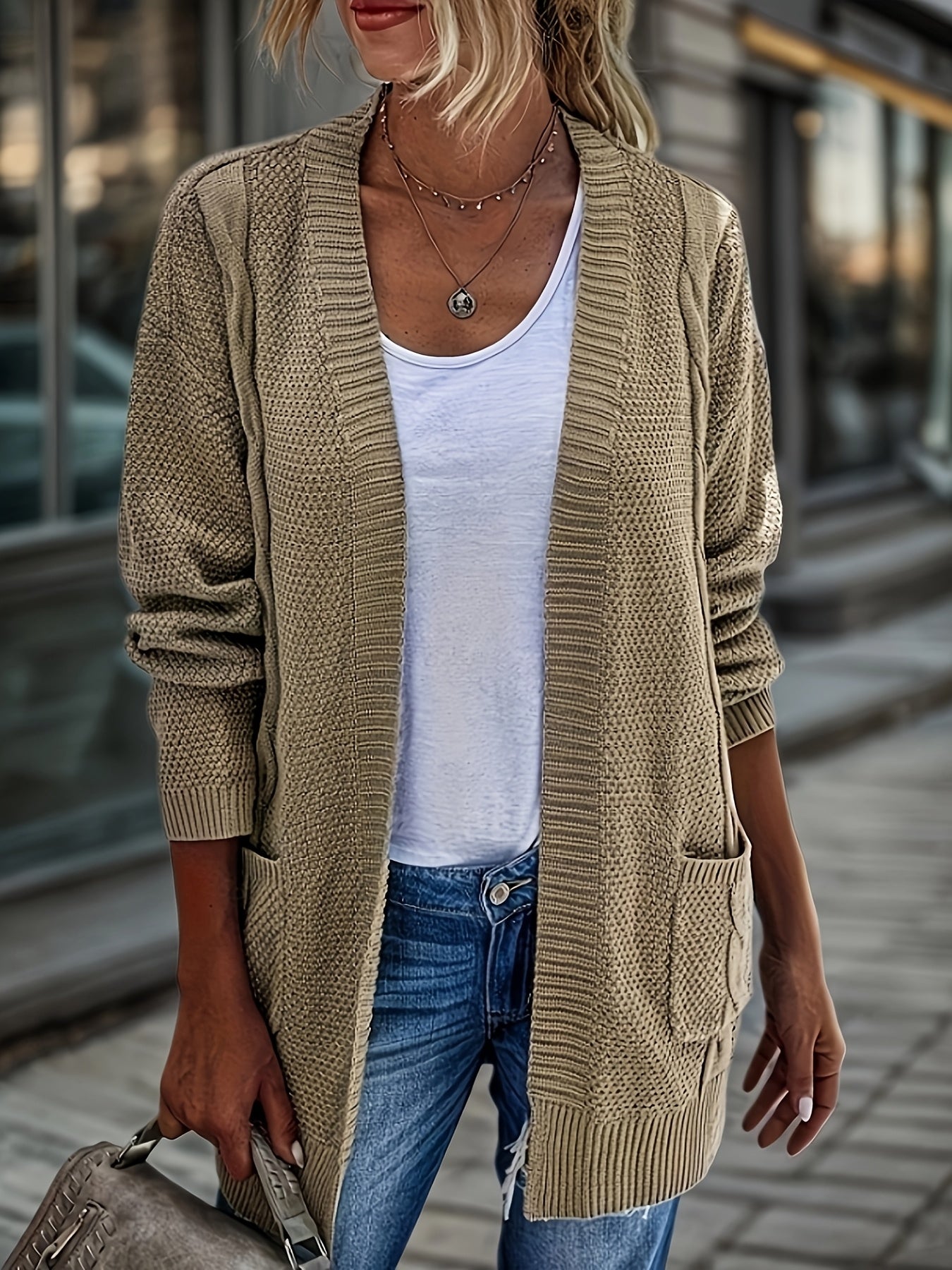 Ayollar uchun katta o'lchamli uzun kardigan, trikotaj, keng ko'lamli sviter, kuz-qish