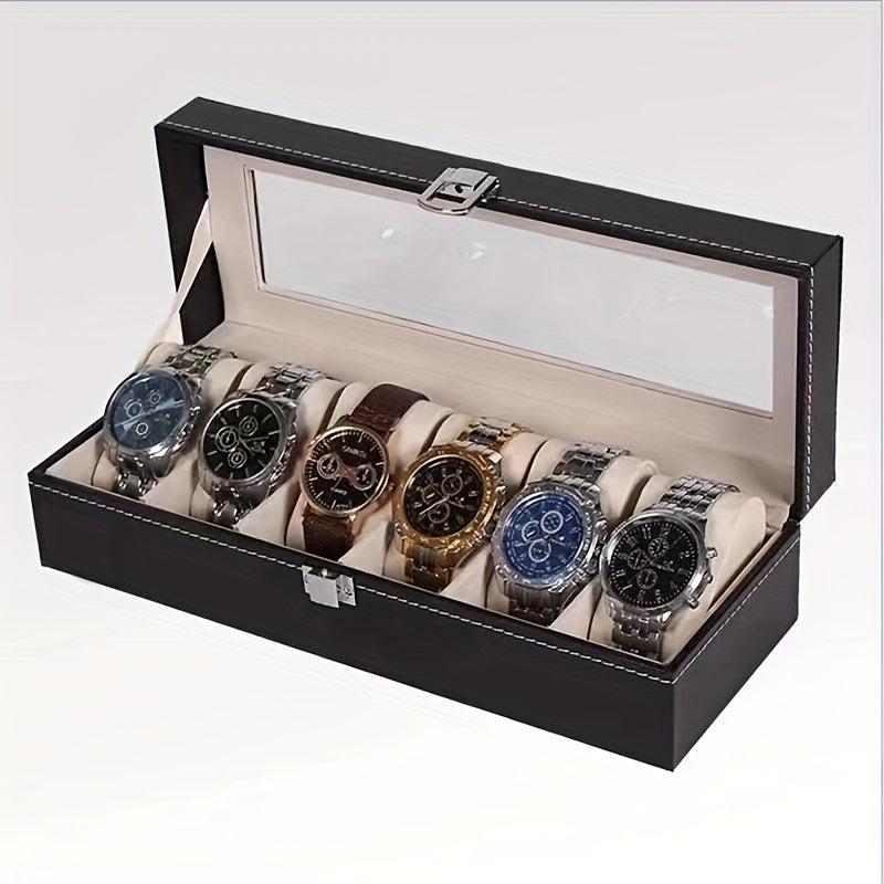 Black Watch Box with 6-Digit Display, Inner PU Leather and Flannelette Storage