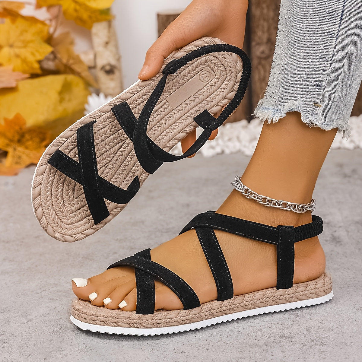Women's Lightweight Flat Sandals Open-Toe Summer Slides with Adjustable Straps