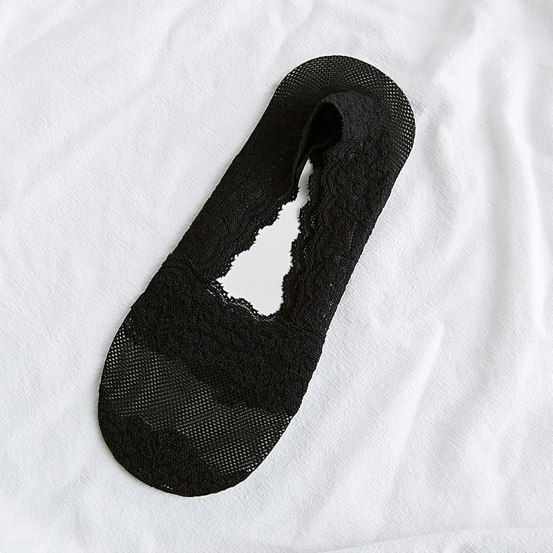 Women's Summer No-Show Socks Breathable Mesh Floral Lace Sweat-Absorbent