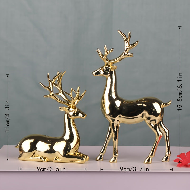 Gold-Plated Christmas Reindeer Statues for Home Decor and Holiday Tabletop Displays