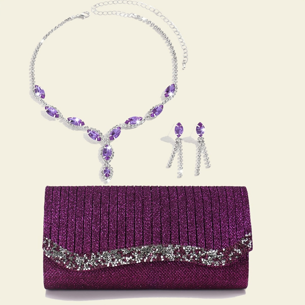 Elegant Satin Evening Clutch Bag with Rhinestones and Detachable Chain for Weddings and Parties