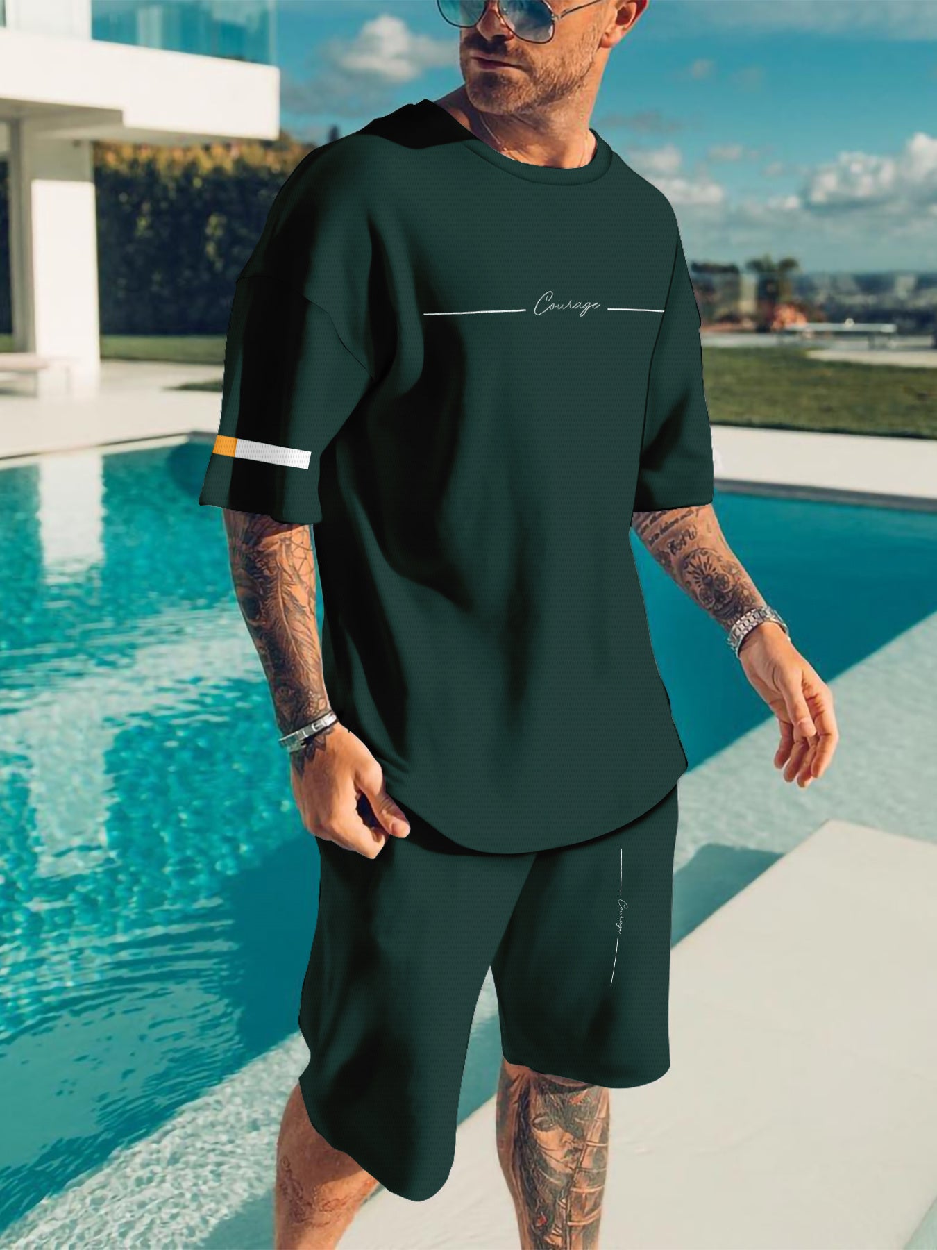 Men's Summer Casual T-Shirt and Pants Set with 3D Printing Breathable Polyester