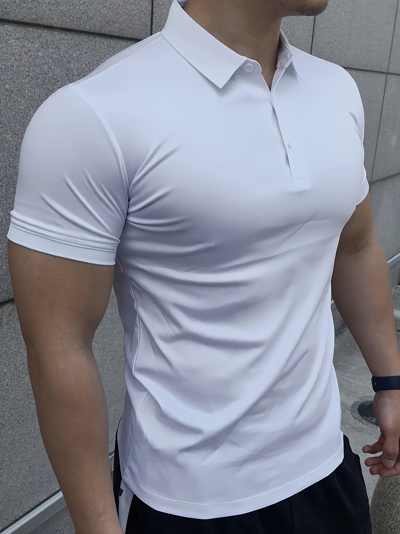 Camiseta atlética para hombre, poliéster, ajuste ajustado, verano, transpirable, secado rápido, cuello casual
