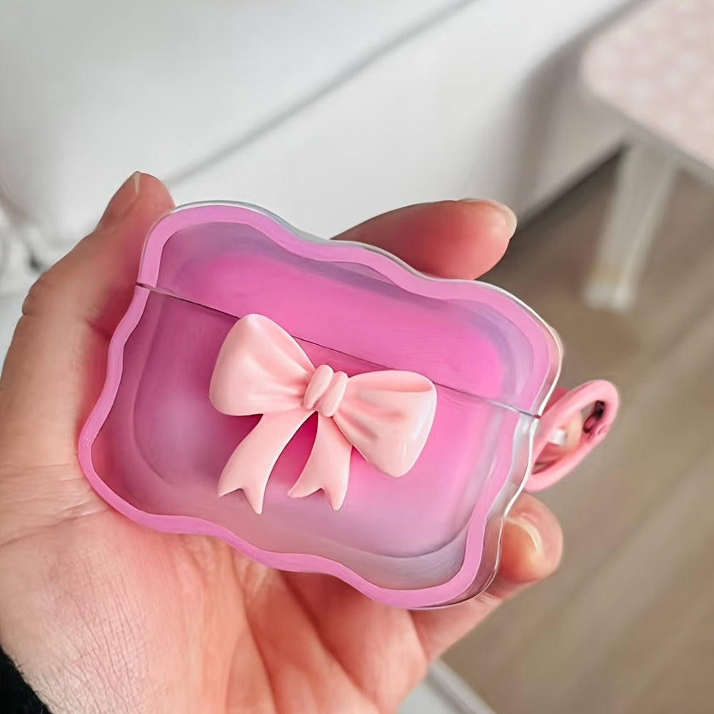 Funda de TPU 3D con lazo rosa para AirPods con protección a prueba de golpes y antiarañazos