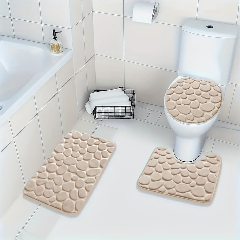 Bathroom Mat Set with Memory Foam Non-Slip Absorbent Geometric Design