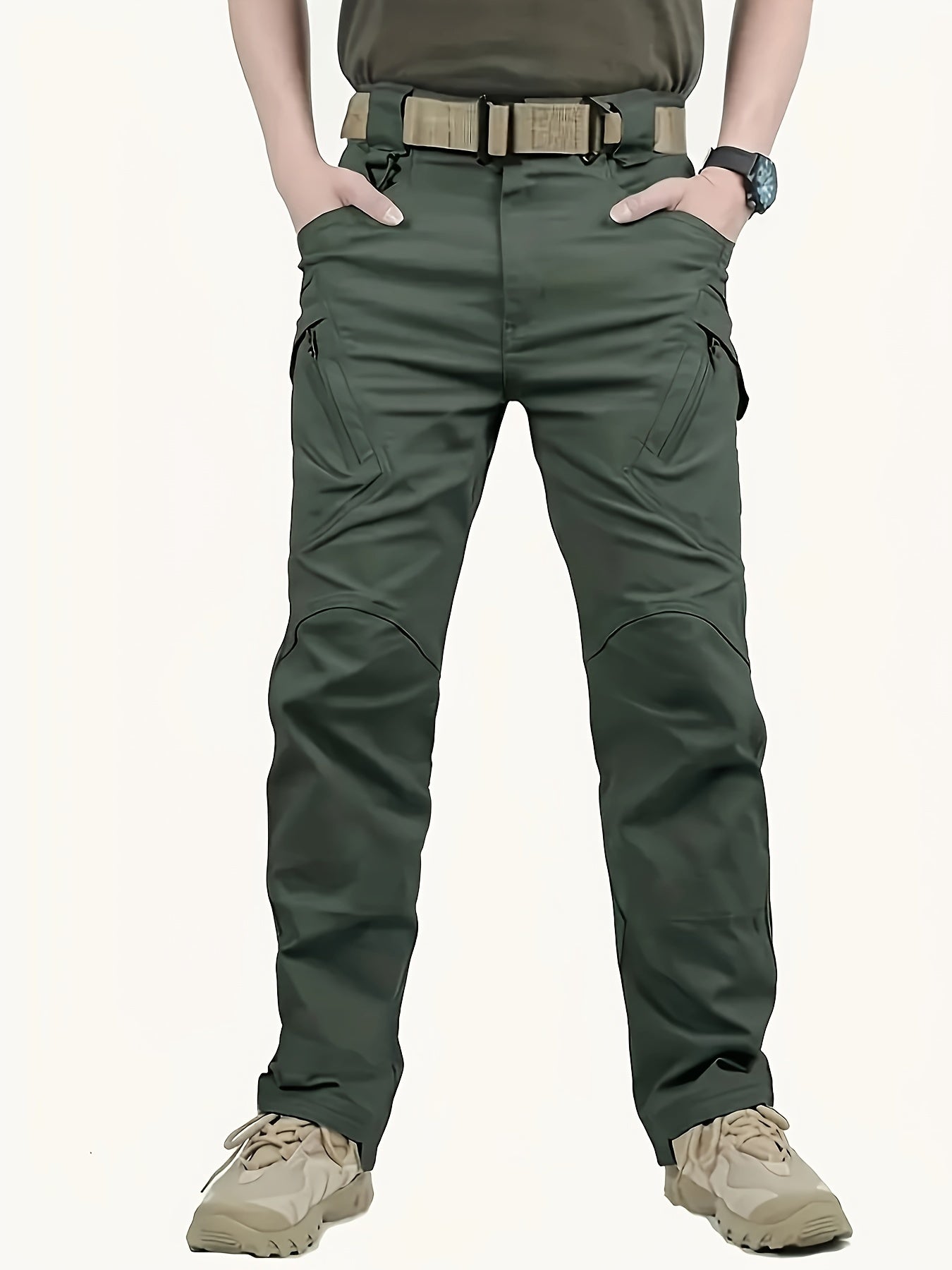 Men's Waterproof Cargo Pants for Outdoor Activities with Pockets and Solid Color