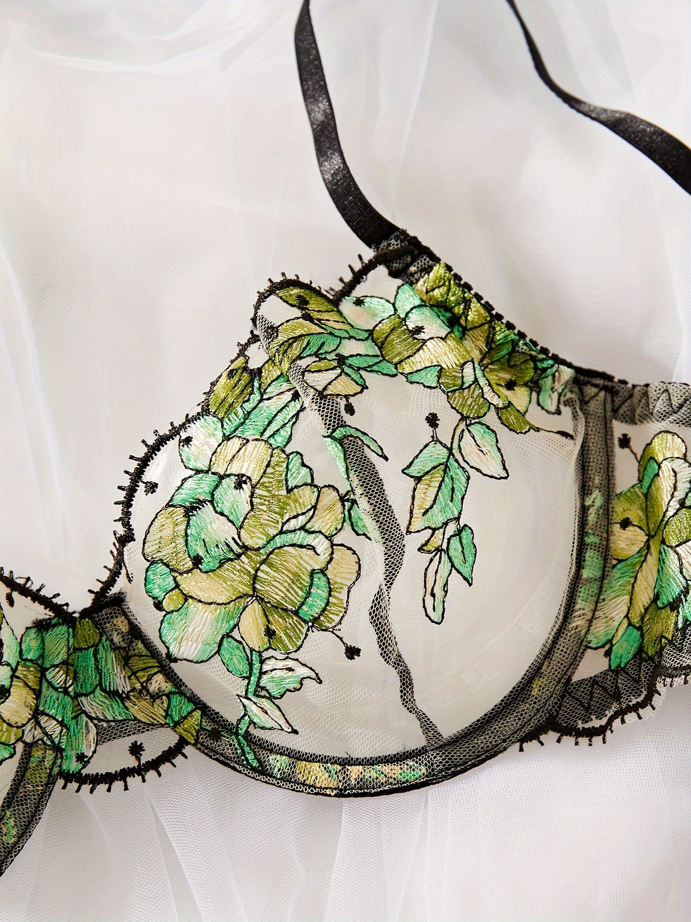 Women's Lace Satin Lingerie Set with Underwire and Adjustable Straps