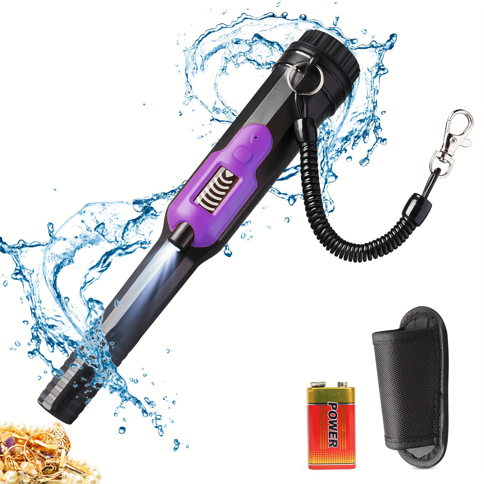 Underwater Metal Detector Pinpointer with LCD Screen Handheld Treasure Finder with 3 Modes Plastic Belt Holster Non-Rechargeable Battery for Adults