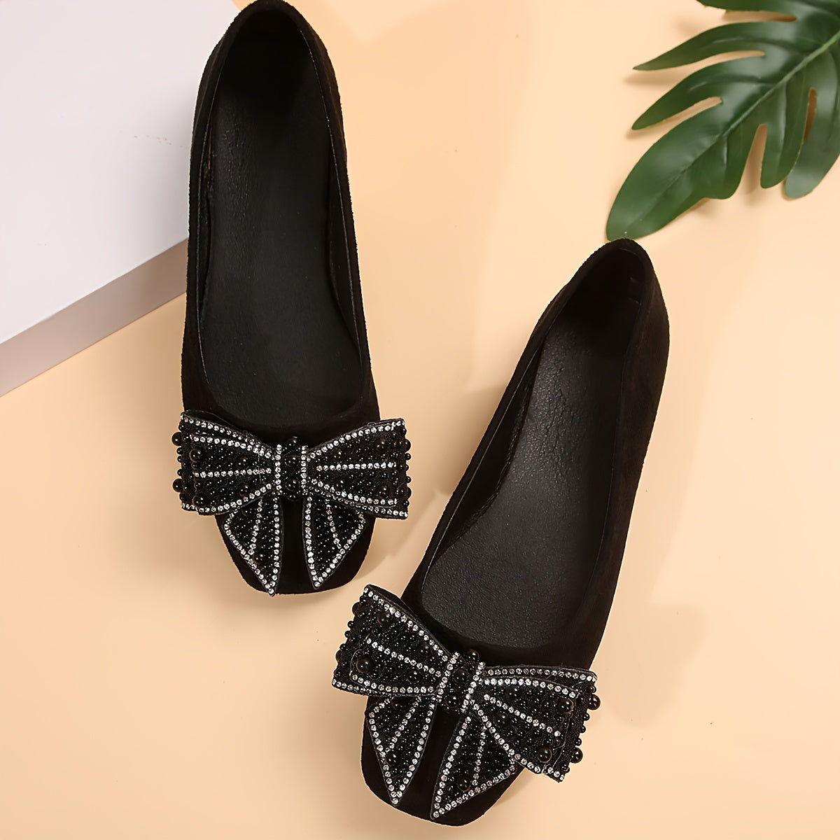 Women's Flat Shoes Rhinestone Butterfly Square Toe Slip-On Lightweight Comfortable