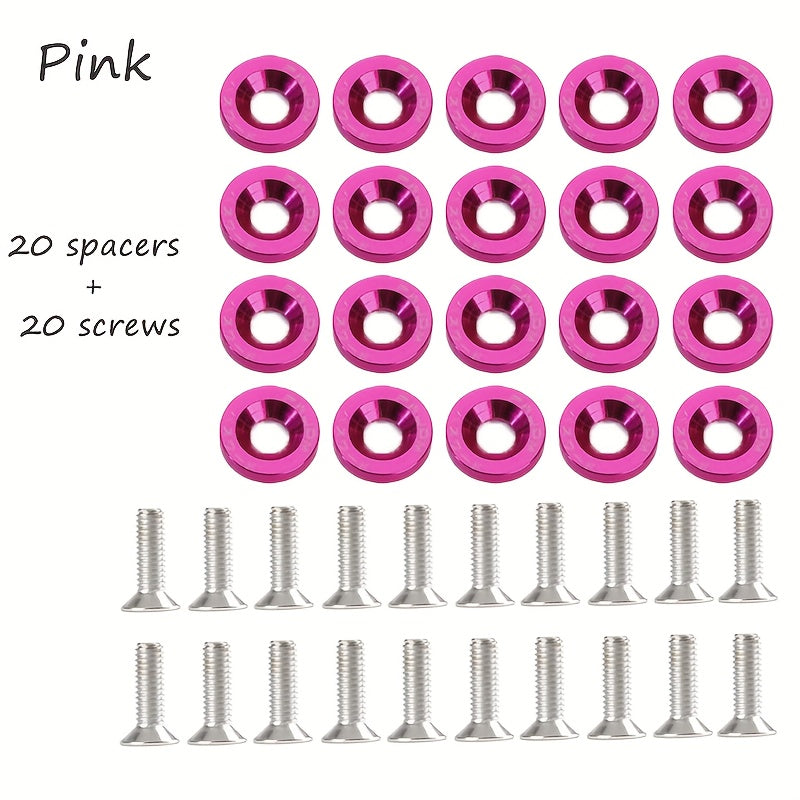 40 dona Alyuminiy M6x20 Avtomobil qopqog'i vintlari, ko'p rangli fastenerlar, avtomobilni modifikatsiya qilish uchun