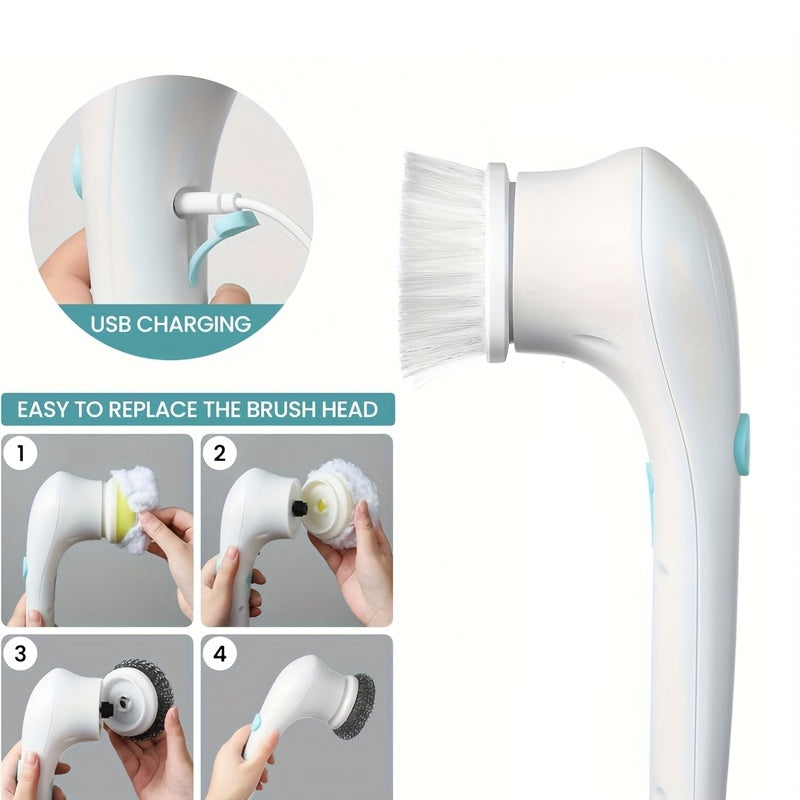 Turli yuzalarni tozalash uchun beshta almashtiriladigan cho'tkali ko'p funksiyali elektr aylanuvchi tozalagich.