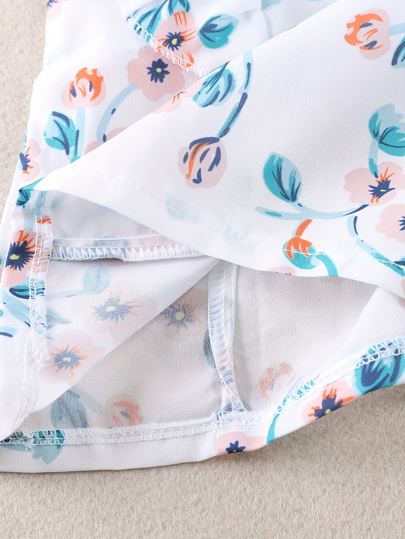 Girls Summer Floral Chiffon Top and Shorts Set with Belt