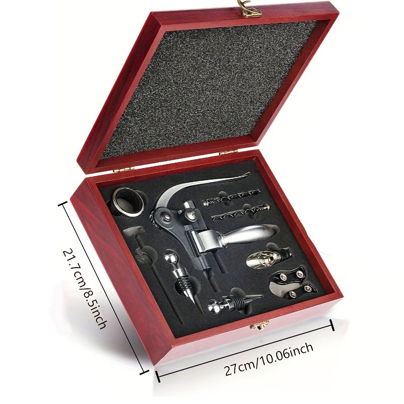 9-ta qismdan iborat zanglamaydigan po'latdan yasalgan sharob ochgich to'plami, qopqog'ni ochuvchi, folga kesuvchi, quyish moslamasi, vakuum yopgich