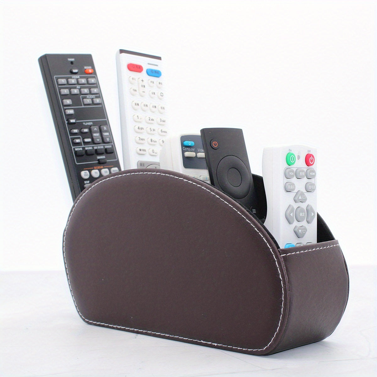 Remote Control Organizer Storage Box with 5 Compartments for Makeup Brushes Pens and Desktop Items PU Leather