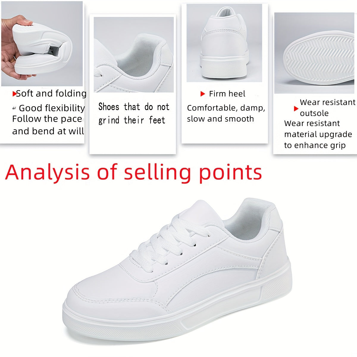 Women's White Casual Sneakers Lightweight Lace-Up Low-Top Round Toe