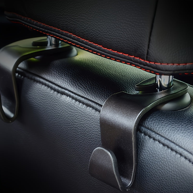 2PC Black Car Seat Back Hooks Adjustable Headrest Organizers for Bags Clothes