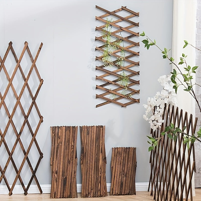 Expandable Rustic Wooden Garden Fence with Vine Support for Patio Lawn Yard