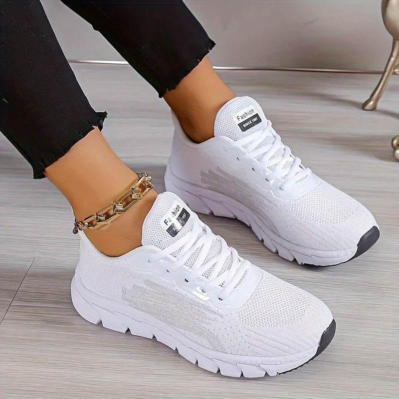 Women Solid Color Casual Sneakers Lace Up Breathable Soft Sole Plus Size