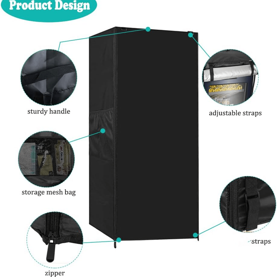 Outdoor Mini Refrigerator Cover Waterproof Black Polyester Dust and Sun Proof Upright Freezer Cover
