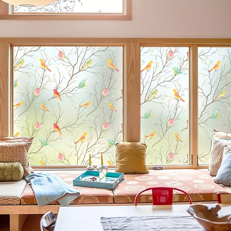 Bird-Themed PVC Window Film Static Cling Decorative Glass Sticker Privacy Light Filtering 10mil