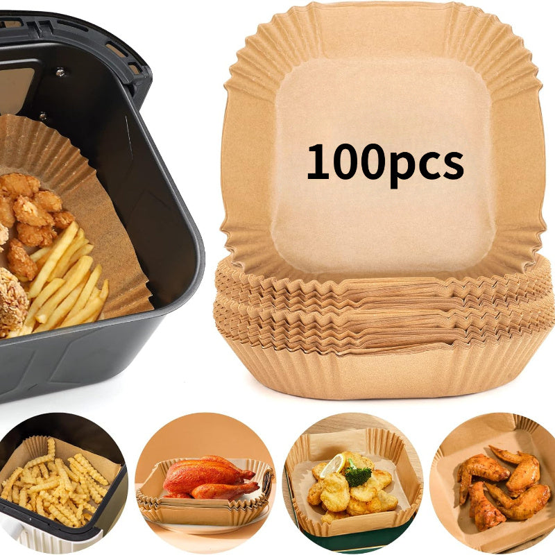 Set of 100 Reusable Unbleached Square Air Fryer Liners Food-Safe Microwave Accessories