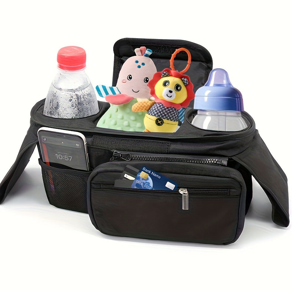Black Stroller Organizer with Large Capacity and Multiple Pockets