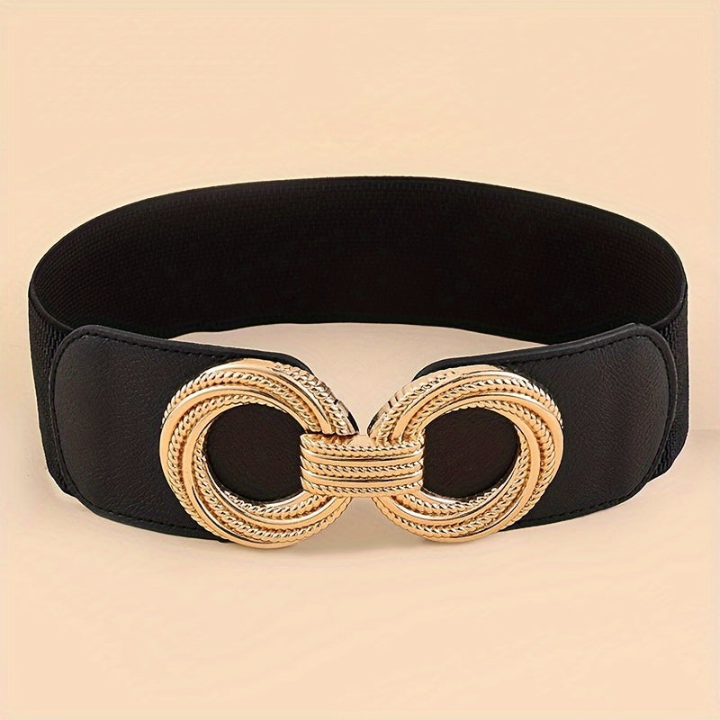 Женский широкий эластичный пояс с двойной спиральной пряжкой-кольцом для платьев и пальто
