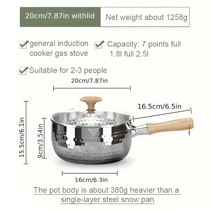 Small Stainless Steel Soup Pot 304 Brushed Finish Induction Compatible Wooden Handle