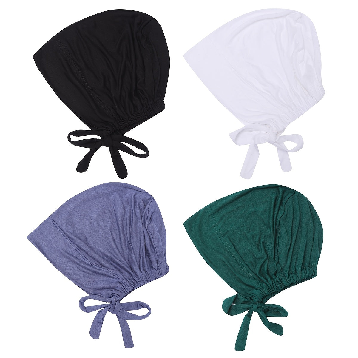 Set de 4 gorras internas de modales ajustables para hijab, transpirable, elásticas y con cordón, para mujeres