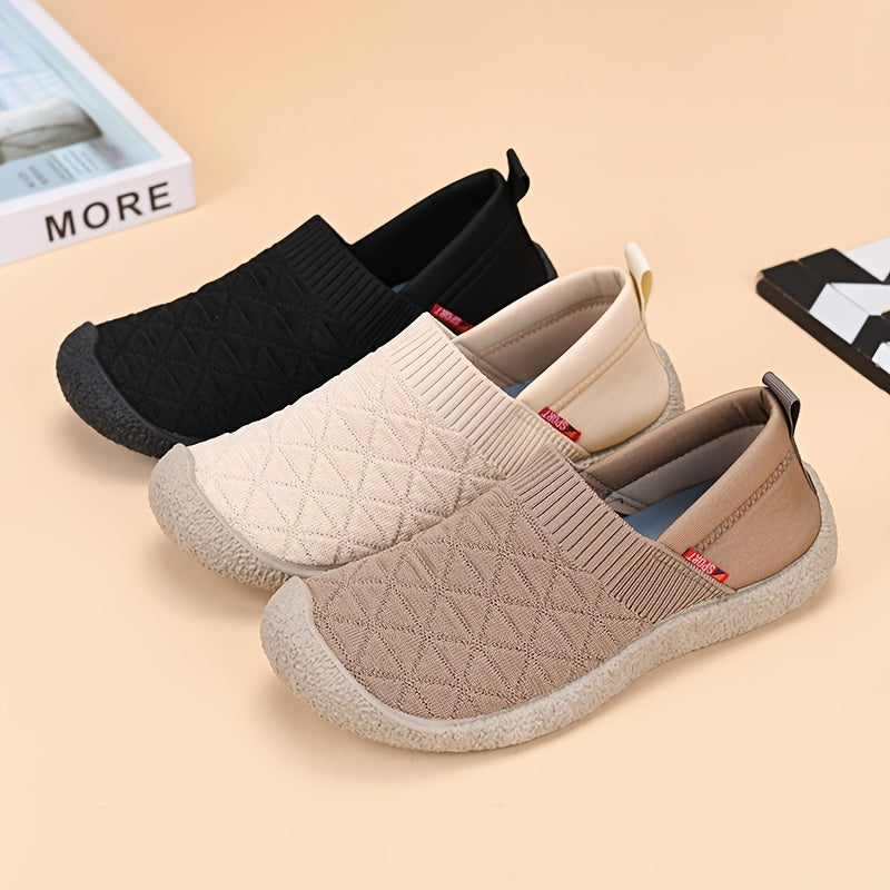 Women Breathable Quilted Fabric Loafers Elastic Sole Casual Slip-On Shoes