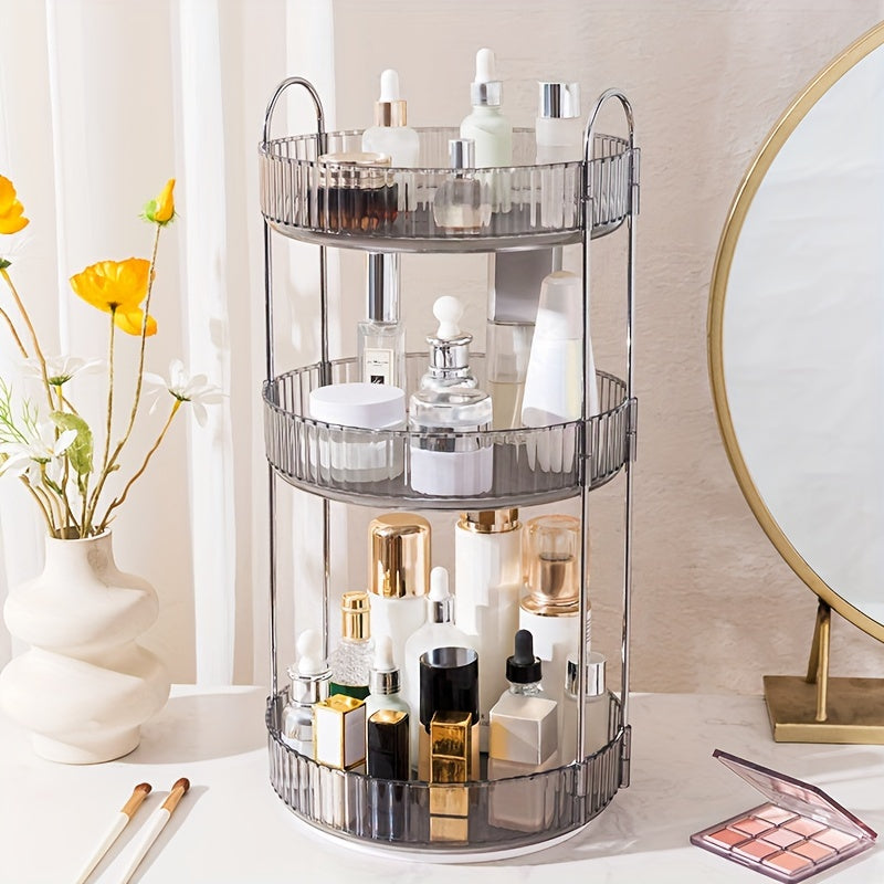 Adjustable Multi-Layer Makeup Organizer with 360° Rotation Transparent PET Storage for Perfume Lipstick Foundation