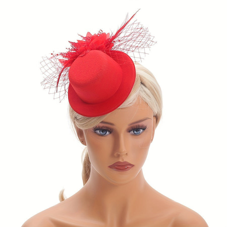 To'ylar, poygalar, Xellouin va partiyalar uchun tarmoqli tül va beret uslubidagi feather fascinator shlyapa, bosh band yoki klip bilan mavjud