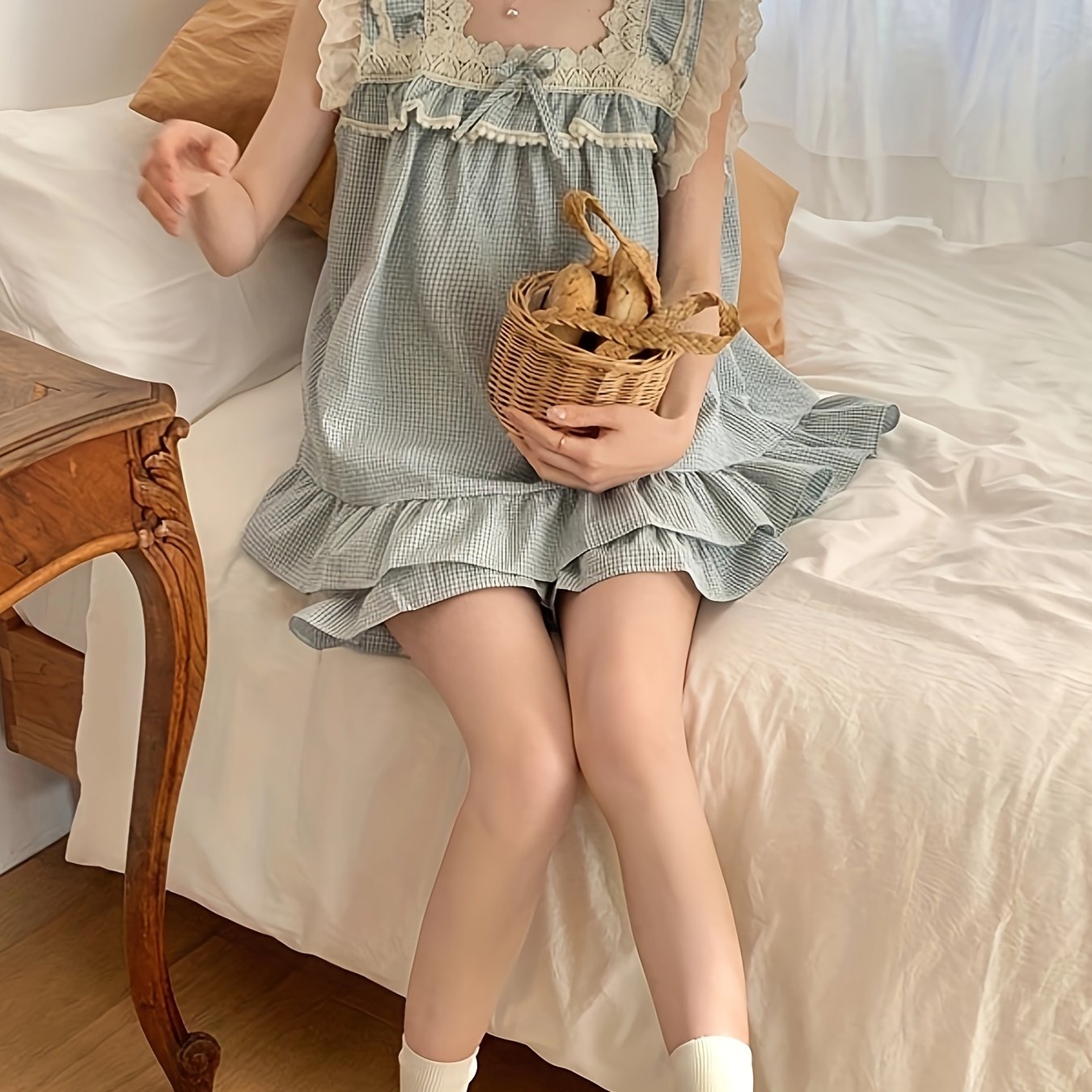 Women's Summer Pajama Set Sleeveless Plaid Short Sleeve Sleepwear for Women