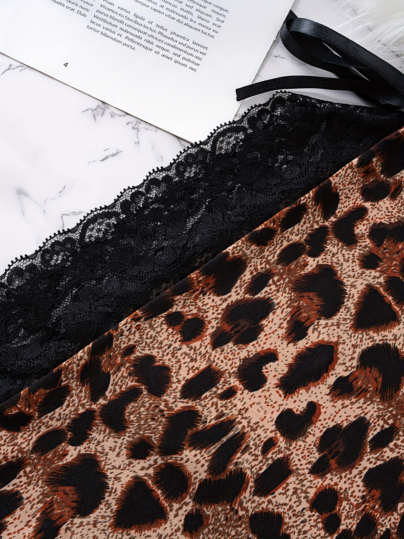 Plus Size Leopard Print Lace Spliced Sleep Dress with Side Slit