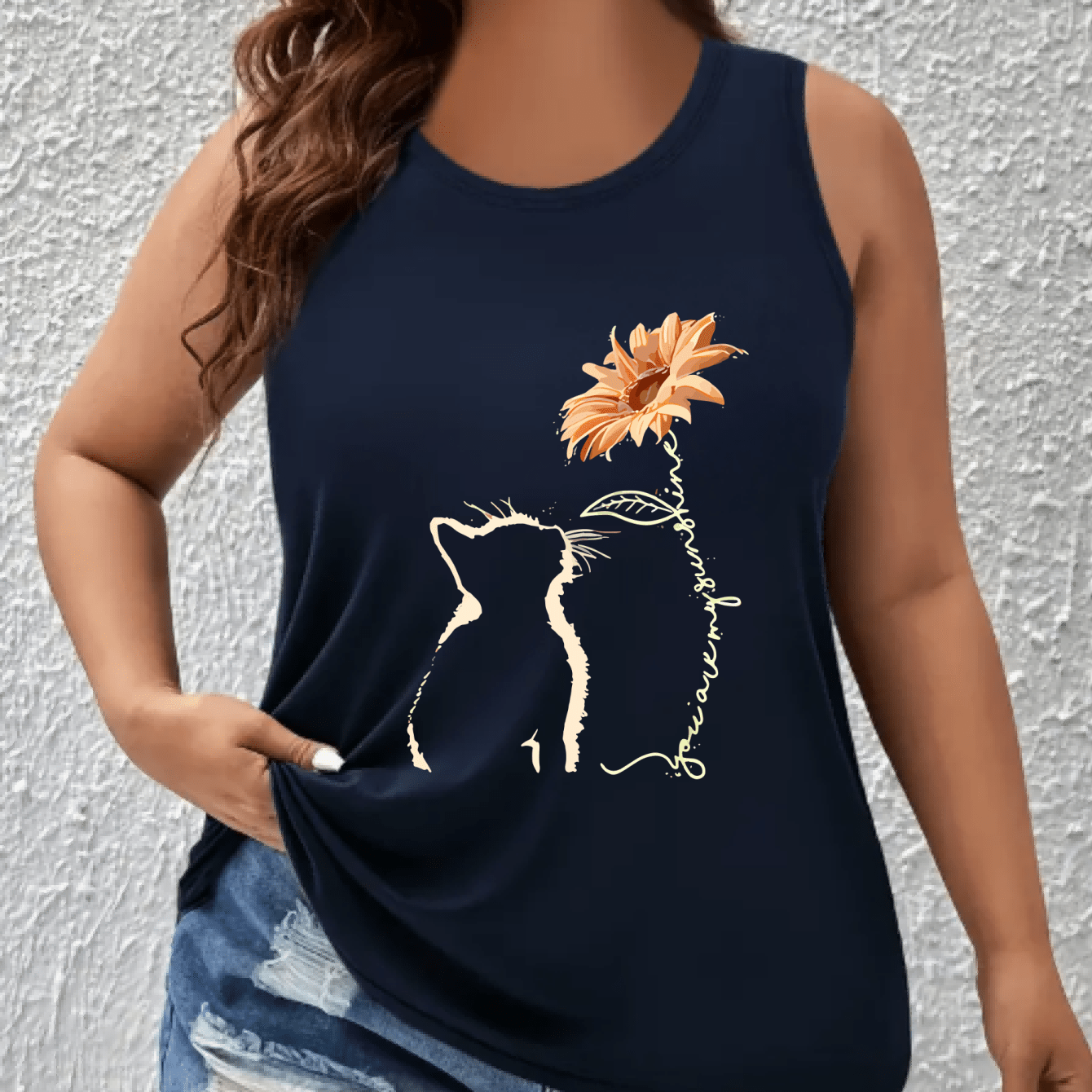 Plus Size Sleeveless Tank Top Women’s Breathable Floral Cat Print Summer Athletic