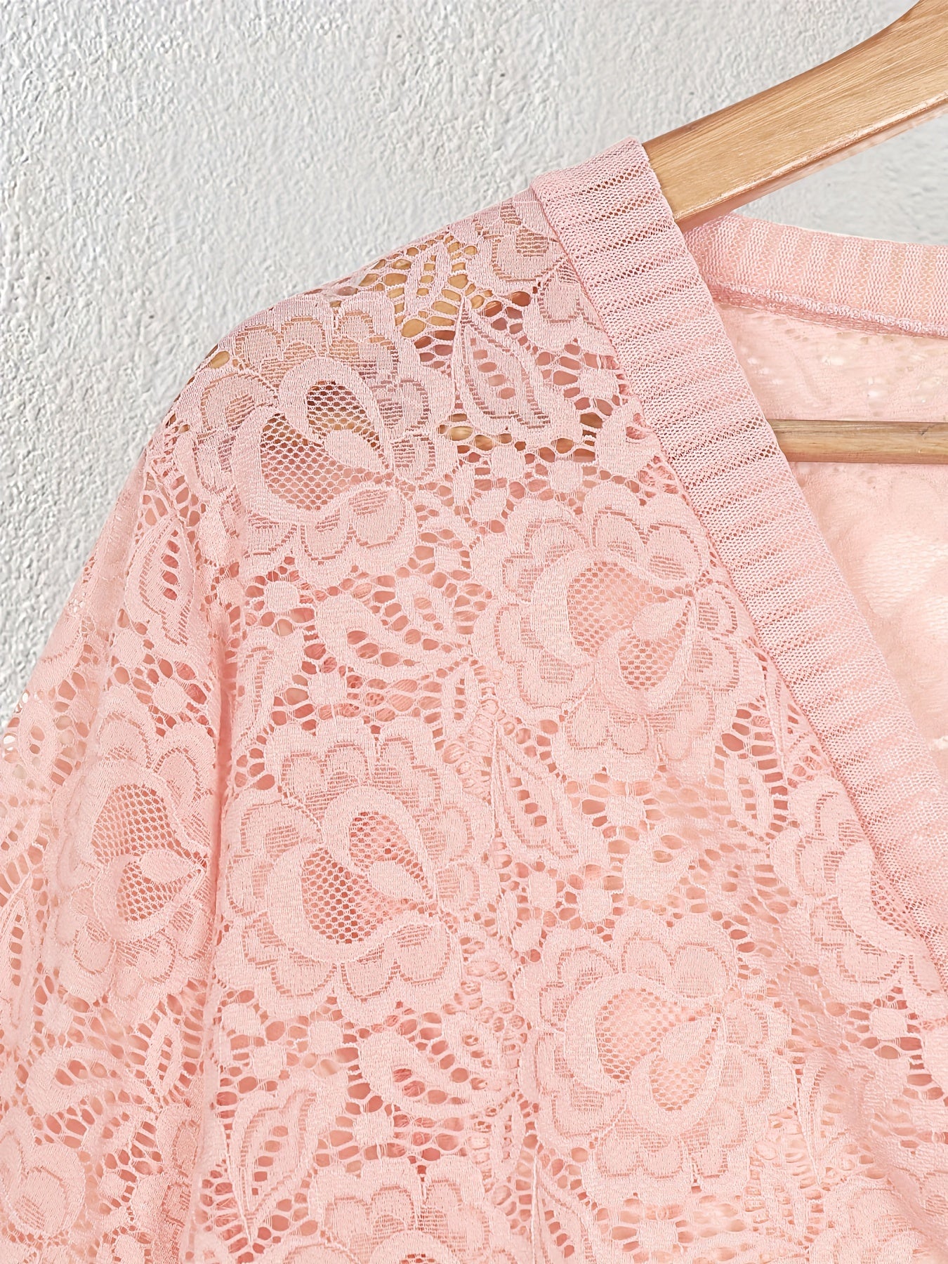 Plus Size Floral Lace Open Front Top Women's Long Sleeve Casual Spring Summer